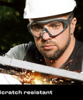 Man working with sparks wearing Anti Fog Safety Goggles With Anti Scratch Coating And Adjustable Headband Z87.1
