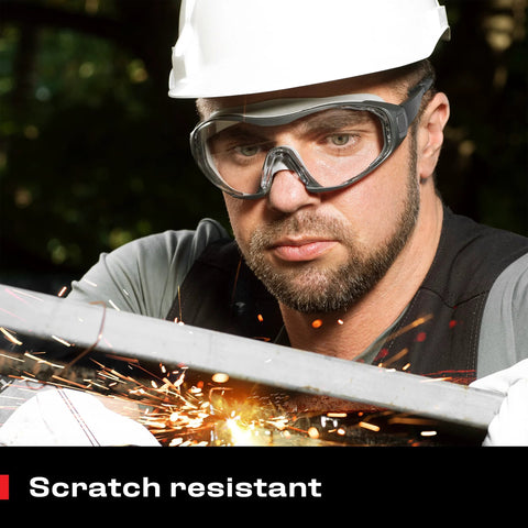 Man working with sparks wearing Anti Fog Safety Goggles With Anti Scratch Coating And Adjustable Headband Z87.1