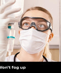 Anti Fog Safety Goggles With Anti Scratch Coating And Adjustable Headband Z87.1 worn by medical professional
