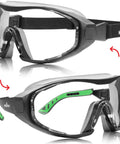 Anti Fog Safety Goggles With Anti Scratch Coating And Adjustable Headband Z87.1, showing front and side view with adjustable strap