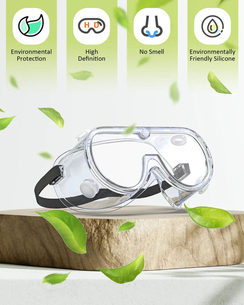 Anti-Fog Indirectly Vented Lab Goggles Over Glasses Wide Vision Splash-Proof with clear lens and adjustable headband