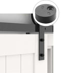 Close-up of 6 Piece Disc Block Sliding Barn Door Hardware Anti Jump Parts Adjustable Stopper Pad for barn door track.
