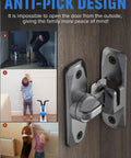 Anti-pick design 90 And 180 Degree Flip Barn Door Lock 2 In 1 Privacy Security Sliding Latch shown with secure installation.