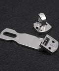 Two-piece stainless steel boat latch set with curved pull lever and mounting base, marine hatch fastener