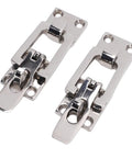 Two chrome Focket boat hatch latches, flush-mount, 316 stainless marine hardware, anti-rattle design.