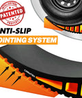 Close-up of Camper Leveler 2 Pack Kit With Curved RV Levelers And Trailer Wheel Chocks For Dual Axle Trailers showing anti-slip design.