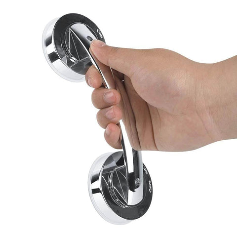 Hand holding Anti Slip Vacuum Suction Cup Handrail For Bathroom And Kitchen, ABS PC Grab Bar With Glass Door Window Handle