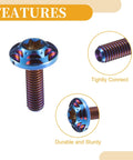 Close-up of ✝️ Partuto 1 Set 1/4" M6 Universal Anti Theft License Plate Screws in titanium alloy deep blue, showing features and details.