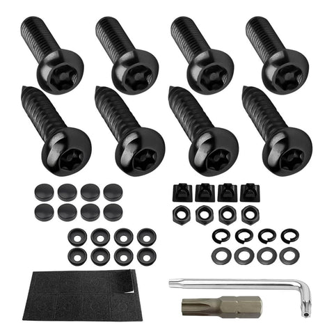 YALOK Anti Theft License Plate Screws Kits- Rustproof Stainless Steel Car Tag Plate Mounting Hardware set with tools and covers