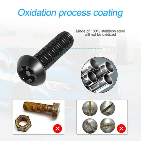 YALOK Anti Theft License Plate Screws Kits- Rustproof Stainless Steel, M6, oxidation process visual, tamper proof fastener nuts