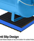 Anti slip design of 4 Pack Anti Vibration Pads for Home Appliances shown with ribbed rubber base and EVA center under a blue appliance
