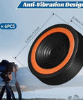 Six Pack 2.95 Inch Anti Vibration Pads For Telescope Mount And Camera Tripod shown with size dimensions and camera setup