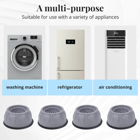 Heavy Duty Anti Vibration Pads For Washing Machines And Dryers, Stabilizer Set To Stop Walking And Shaking, Quiet Vibe Dampeners, Riser Feet Pads, 4 Pack shown with appliances