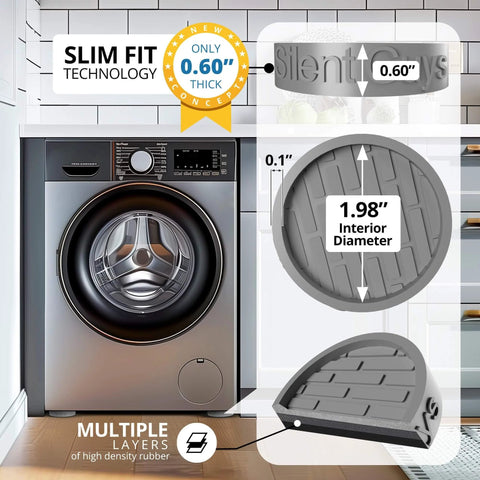 Achieve quiet, stable laundry days with these ultra thin anti vibration pads for washing machines, 8-pack, shown installed