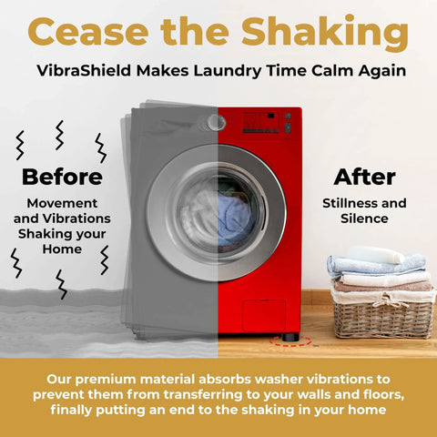 Before and after effects of Anti Vibration Pads for Washing Machine and Dryer with HexaGrip Set of 4; shows reduced shaking.