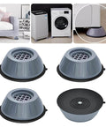 Set of 4 Anti Vibration Pads for Washing Machine and Dryer, gray rubber support feet, shown installed and in close-up view.