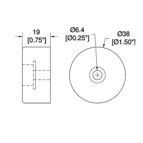 Technical drawing of Heavy Duty Anti Vibration Foot Pad Isolator Rubber Bumpers with measurements indicated.