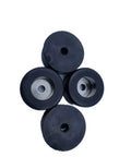 Pack of 4 anti vibration foot pad isolator rubber bumpers for compressors, black, round, 1 1/2 inch diameter, shown from top view.