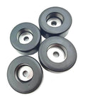 Anti Vibration Foot Pad Isolator Rubber Bumper Set For Compressors Generators Pressure Washers Sound Machines Power Amplifiers Workshop Furniture Moisture Proof Foot Pads 4 Pack, displaying four black rubber pads with metal centers.