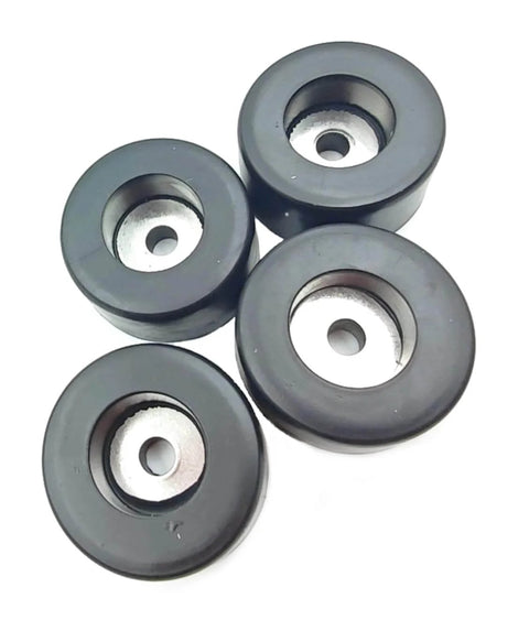 Anti Vibration Foot Pad Isolator Rubber Bumper Set For Compressors Generators Pressure Washers Sound Machines Power Amplifiers Workshop Furniture Moisture Proof Foot Pads 4 Pack, displaying four black rubber pads with metal centers.
