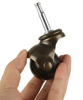 Close-up of antique copper-finish caster wheel with 1.6-inch ball and mounting stem from One Point Six Inch Ball Caster Wheels 8 Pack For Furniture Chairs Sofas And Cabinets With Swivel 360 Degree Mounting Stem Socket Five Sixteenth By One And One Half Inch Durable Antique Style Casters Each Wheel Supports Up To Thirty Pounds And Is Suitable.