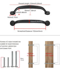 10 Pack Antique Black Cabinet Handles For Kitchen And Bedroom, 4 Inch Screw Spacing 102mm shown with dimensions and screw sizes