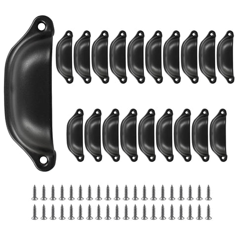 Antique Style Black Cup Drawer Pulls 20 Pack For Dressers Cabinets Cupboards Closets And Kitchen Furniture Handles Featuring 3.8 Inch Length And 3.3 Inch Hole Spacing Comes With 3.6x16mm Screws For Easy Mounting