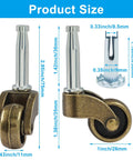 4 Pack 1 Inch Swivel Stem Ball Caster Wheels Zinc Alloy Antique Brass With Socket Mounting for Furniture with dimensions