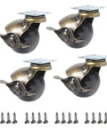 2 Inch Antique Brass Ball Casters With Brake Set Of 4 Heavy Duty Swivel Plate Casters for furniture, includes screws