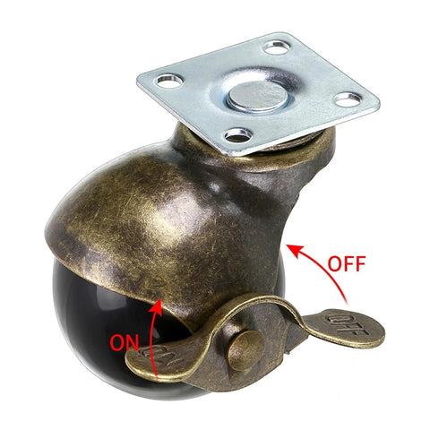 2 Inch Antique Brass Ball Casters With Brake Set Of 4 Heavy Duty Swivel Plate Casters for Furniture