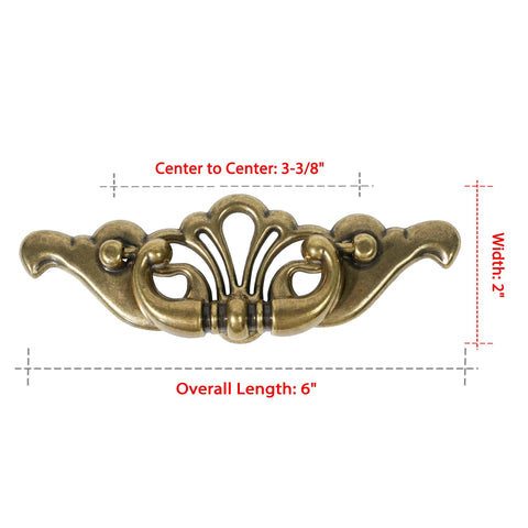 Antique Brass Bail Drawer Pulls 4 Pack With 3-3/8 Inch Hole Centers 85mm Vintage Cabinet Handles classic leaf scroll design