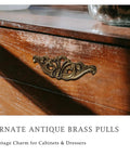 Antique Brass Bail Drawer Pulls 4 Pack With 3-3/8 Inch Hole Centers 85mm Vintage Cabinet Handles Classic Leaf Scroll Design