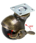 2 Inch Antique Brass Ball Caster With Brake, showing brake mechanism, for Sofa Cabinet Kitchen Cart, Quiet Smooth Mobility