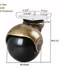 Ball Caster Wheels Set Of 4, 2 Inch Swivel Furniture Castors With Antique Brass Top Plate, close-up view showing dimensions