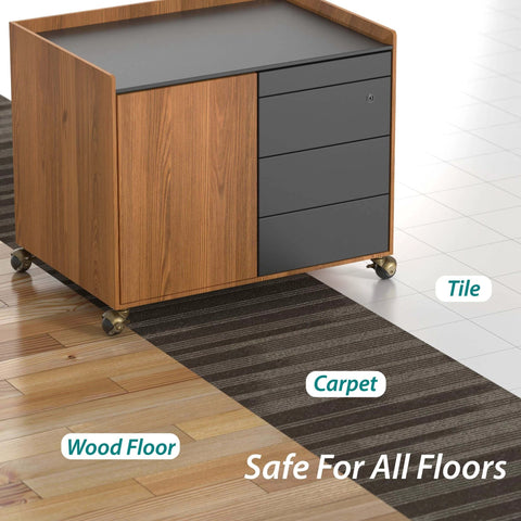 2 Inch Antique Brass Ball Casters Vintage Swivel Plate Caster Wheels with Brake on cabinet across wood, carpet, tile floors