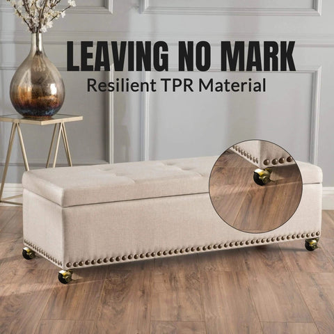 Beige ottoman with 2 Inch Antique Brass Ball Casters Without Brake Vintage Swivel Plate Caster Wheels set of 4