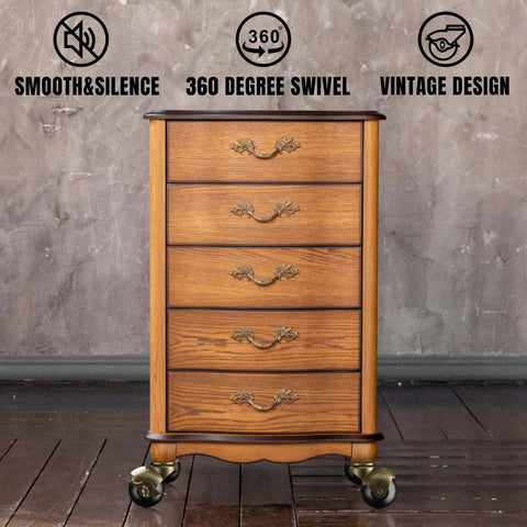 Wooden cabinet with 2 Inch Antique Brass Ball Casters Without Brake Vintage Swivel Plate Caster Wheels Set of 4