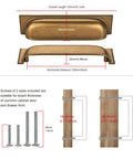 Diagram of 10 Pack Antique Brass Cabinet Cup Pulls 5 Inch 128mm Durable Zinc Alloy Cabinet Handles with screws and measurement details