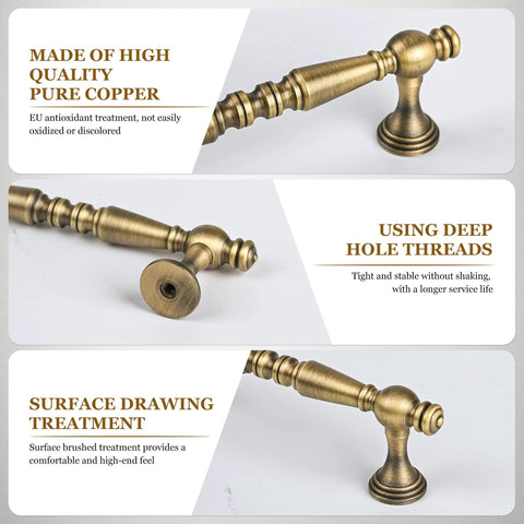 2 Pack Antique Brass Cabinet Drawer Pulls 3.75 Inch Vintage Bronze Bar Style Furniture Handles showcasing copper quality and thread design