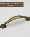 Classic vintage curved 4 Pack Antique Brass Cabinet Handles With Vintage Decorative Drawer Pulls For Dresser Cupboard Wardrobe