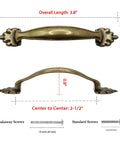 4 Pack Antique Brass Cabinet Handles With Vintage Decorative Drawer Pulls For Dresser Cupboard Wardrobe, showing dimensions and screws