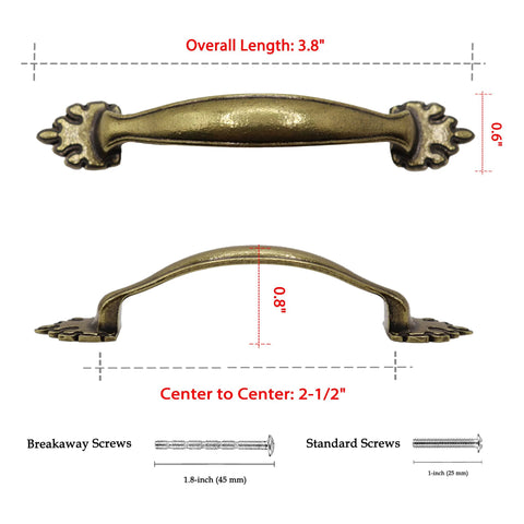 Antique Brass Cabinet Handles 4-Pack, 3.8 Inch Classic Antique Brass Cabinet Handles 4-Pack, 3.8 Inch Classic
