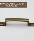 Antique Brass Rectangular Cabinet Handles 4 Pack With 3 Inch Hole Centers, vintage drawer pull in brass finish, front view