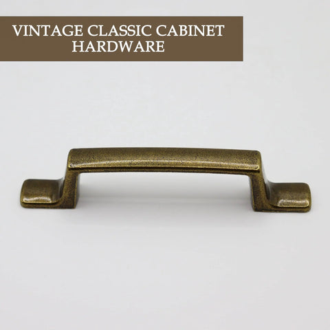 Antique Brass Rectangular Cabinet Handles 4 Pack With 3 Inch Hole Centers, vintage drawer pull in brass finish, front view