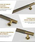 Antique Solid Brass Cabinet Handles 5 Pack Knurled 6-1/4 Inch Dresser Pulls showcasing copper quality, deep hole threads, and brushed finish.