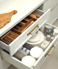 Open drawers with Set Of 2 5 Inch Center To Center Antique Brass Cabinet Handles With Industrial Backplate For Vintage Retro Minimalist Cabinet Hardware Ideal For Covering Old Holes And Elevating Kitchen And Bath Cabinets installed on white kitchen furniture.