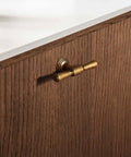 Antique Brass Cabinet Knobs Five Pack Single Hole Vintage Drawer Knobs Zinc Alloy Handles installed on wood cabinet