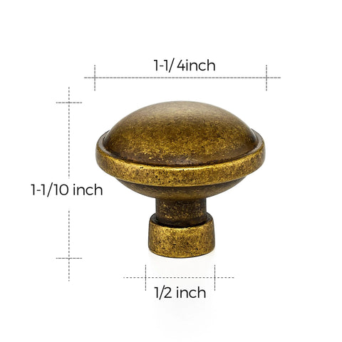 30 Pack Antique Brass Cabinet Knobs 1-1/4 Inch Diameter Round Solid Zinc Alloy Drawer Pulls with 1-1/10 Inch Projection