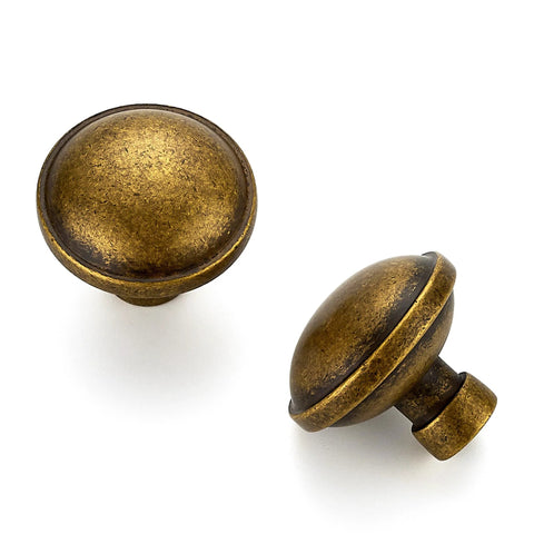 30 Pack Antique Brass Cabinet Knobs 1-1/4 Inch Diameter Round Solid Zinc Alloy Drawer Pulls With 1-1/10 Inch Projection