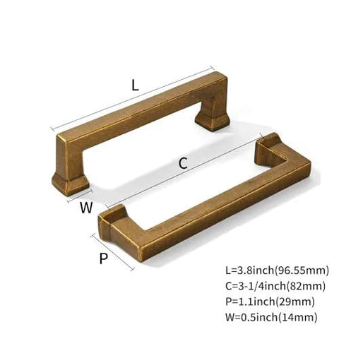 Antique Brass Cabinet Pulls 2 Pack With Three And One Quarter Inch Hole Center 82mm Heavy Duty Solid Hardware Handles dimensions